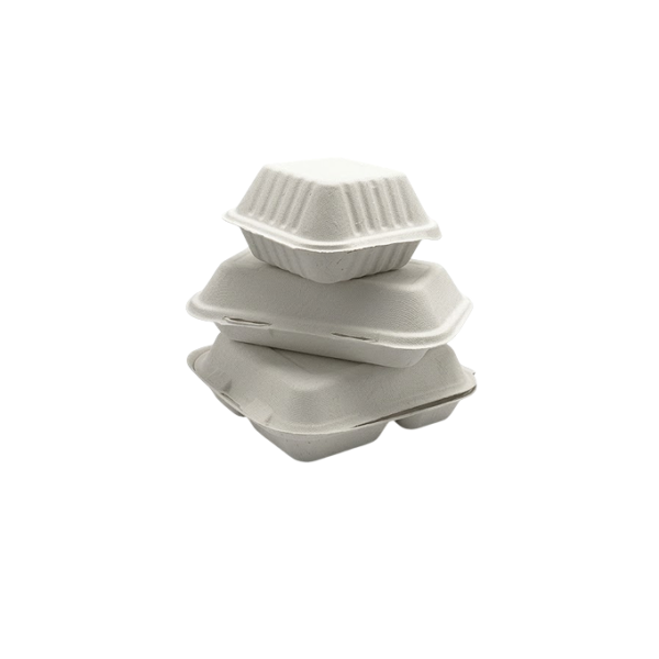 BHB 9 Bagasse White Clamshell Burger Boxes - 7×5"